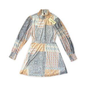 Mikey & Joey Boho‎ Peasant Pastel Mixed Print  Dress Blue Orange Medium NWT